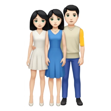 prince, standing upright, black Hair, blue eyes, garment, and woman, bending knee, sleveless white dress, blonde hair, green eyes, sticker