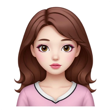 Pale girl with brown hair and Korean makeup and coquette clothing sticker