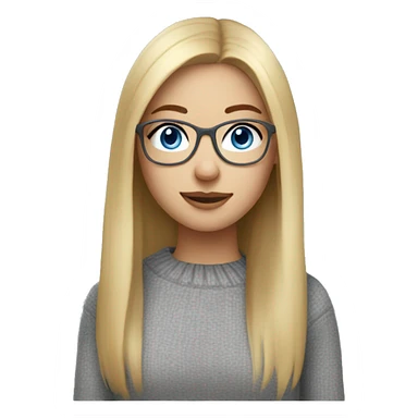 girl with blond long straight hair, ,blue eyes, mini nose and cute glasses in grey sweater sticker