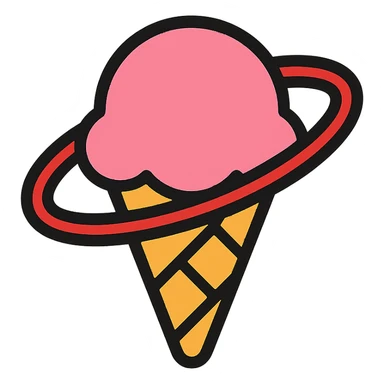 ice cream cone with pink ice cream and a red hula hoop circling it sticker