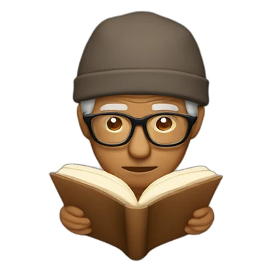 Old brown man with glasses reading a book and wearing sleeping hat sticker