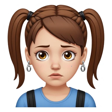 a white girl with brown hair in short pigtails with piercings frowning sticker