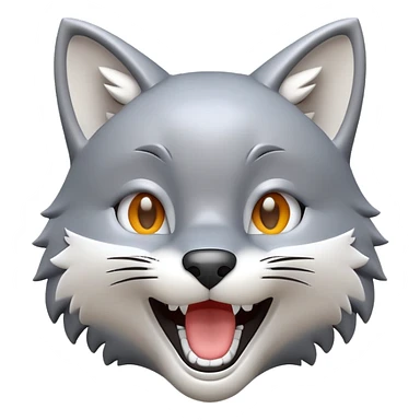 3D-style gray wolf or cat-like character emoji, joyful and excited expression, clean and glossy, inspired by TenSquared logo sticker
