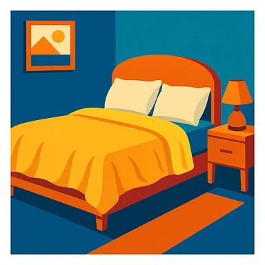 a bed, soft and inviting, modern illustration style sticker