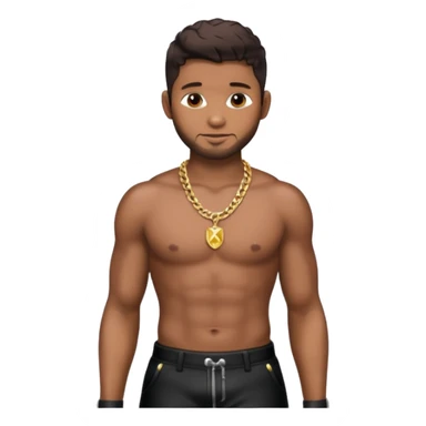 Usher with dark brown hair, shirtless with necklace, metallic black pants sticker