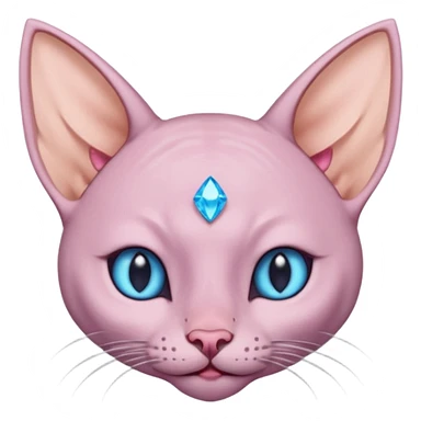 Light purple hairless cat body, pink gem middle of forehead, big pointy ears blue inside, ear like flaps coming out of both cheeks, end of tail split in two sticker