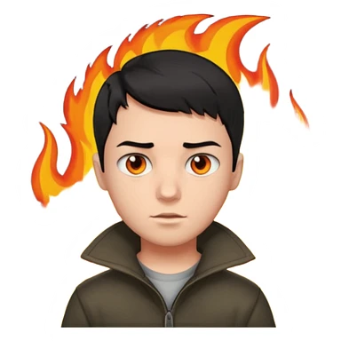 boy with short black hair, fire, risk-taker, realist sticker