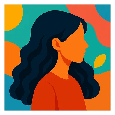 Make the faceless Asian woman with long, wavy hair face sideways in vibrant toon style. sticker