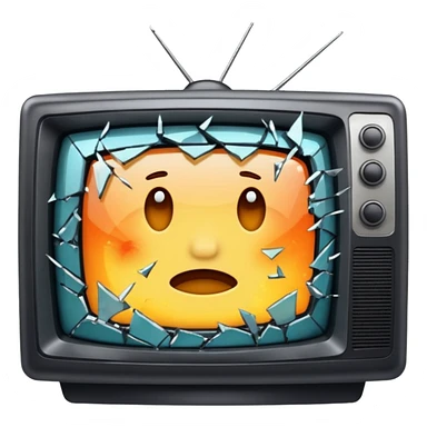 iOS style emoji of a broken TV, shattered glass, sparks, cartoonish damage sticker