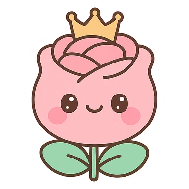 chubby rose with a crown, adorable and round, kawaii style sticker