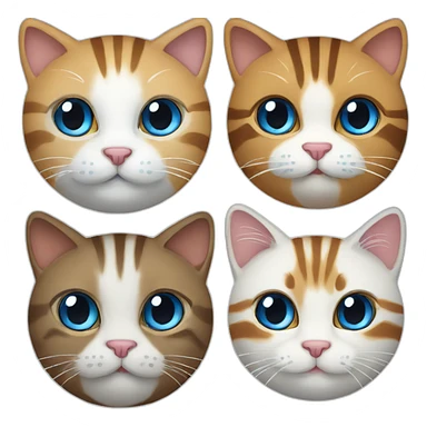 An emoji with a brown striped cat and a white blue-eyed cat sticker