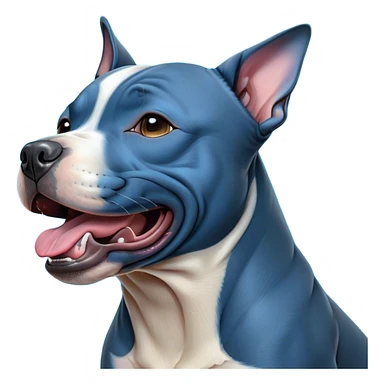 Cinematic Cute Yawning Blue Staffordshire Bull Terrier Portrait Emoji, Head tilted slightly with a dramatic, wide-open yawn, showcasing a smooth blue Fur with a refined texture, floppy ears slightly drooping, round dark eyes barely open in drowsy contentment, Simplified yet irresistibly adorable features, highly detailed, glowing with a soft, cozy glow, high shine, relaxed yet expressive, stylized with a touch of whimsy, bright and endearing, soft glowing outline, capturing the essence of a sleepy yet affectionate guardian, so drowsy it feels like it could stretch right out of the screen and curl up for a nap! sticker