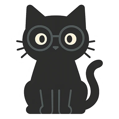 flat design style black cat with glasses sticker