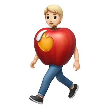 3D Apple emoji style person walking, clear stride, centered, soft shadow, white background. sticker