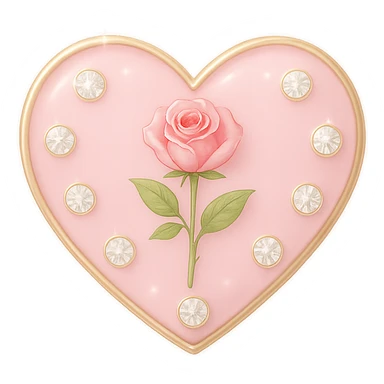 Make the single rose pink heart in pastel pink enamel with sparkling gems and a soft glowing effect. The image should be tiny size and have no background. sticker