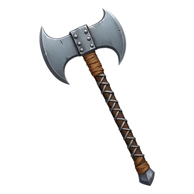 savage barbarian axe object icon, spiked double blade, battle-worn metal, scratches, heavy fantasy weapon, 3D cartoon, mobile game icon style, centered, clean background, no text, no watermark sticker