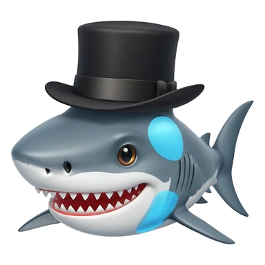 shark with a black top hat, smiling sticker