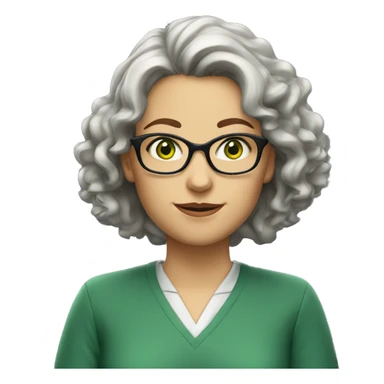 a female teacher with green eyes and grey,short and curly h sticker