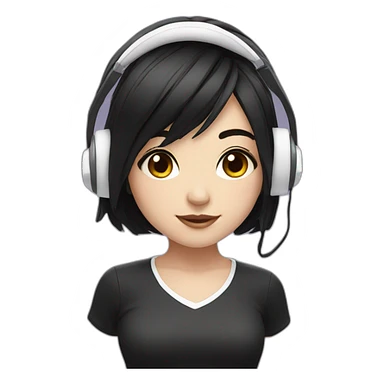 streamer girl with black hair and white headset sticker