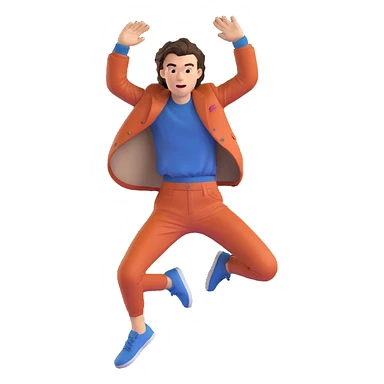 Harry Styles jumping, energetic pose, stylish outfit, expressive face, pop star vibe sticker