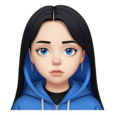 billie eilish as pretty bratz baddie, sharp black eyeliner, black hair, blue eyes sticker