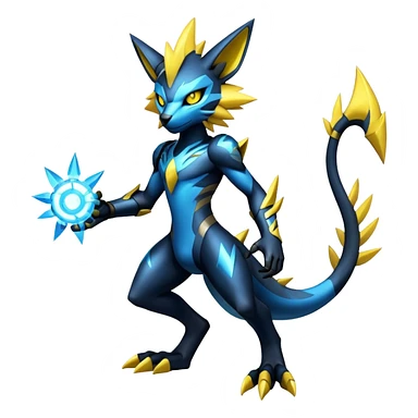 Modern Cyber Lombax-Luxray-Zeraora-Fakémon-creature, full body sticker