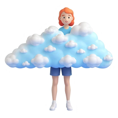 person made entirely of bright, puffy, convex clouds, shoulder length sticker
