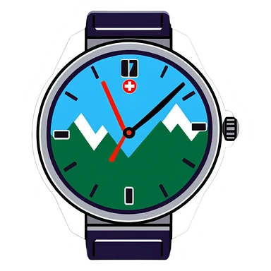 Swiss wealth manager with Alps background, Swiss watch, and financial charts sticker