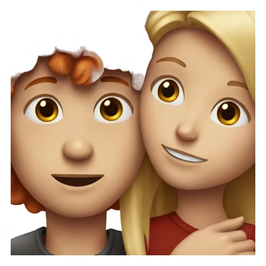 Realistic dark red head girl and blonde boy hugging  sticker