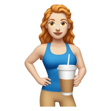 Ginger hazel eyed straight haired white girl in blue sports bra and leggings, drinking iced coffee sticker