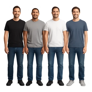regular men, standing, t-shirt and jeans, minimal background sticker