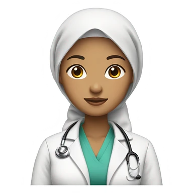 a woman wearing a hijab with light skin wearing a doctor's coat and a stethoscope around her neck sticker