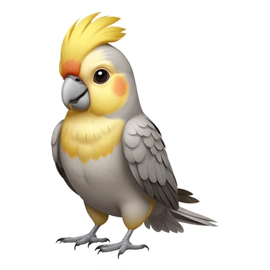 cinematic-[cockatiel]-realistic-full-body-sitting-emoji,-head-tilted-dramatically,-grey and yellow feathers,-simplified-yet-realistic-focused-features,-highly-detailed,-glowing-with-an-almost-sarcastic-glow sticker