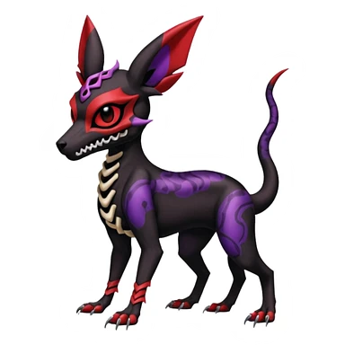 Gothic Black red purple Scaley Exotic Salandit-Umbreon-Houndoom-Fakémon-hybrid-creature (full body), 4 legs, skull face mask sticker