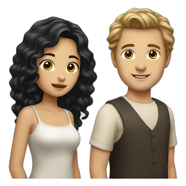 Indonesian girl with long black hair and white man with short brown curly hair sticker