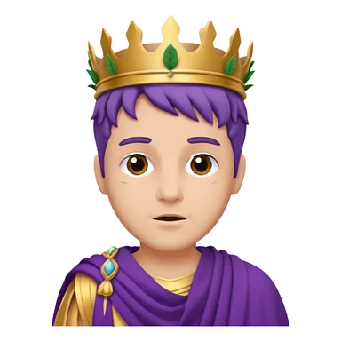 Jules César with laurel crown, purple toga, proud expression sticker