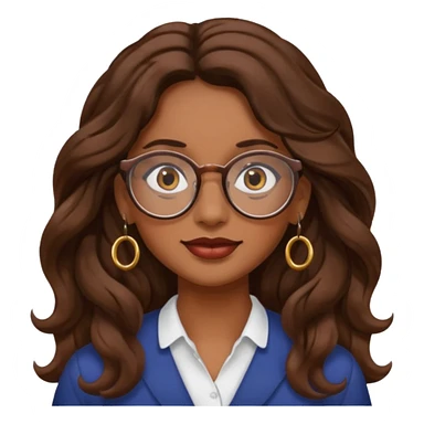 Women brown eye and brown long wave hair with glasses and circle earing sticker