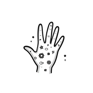 mystical hand with celestial symbols sticker