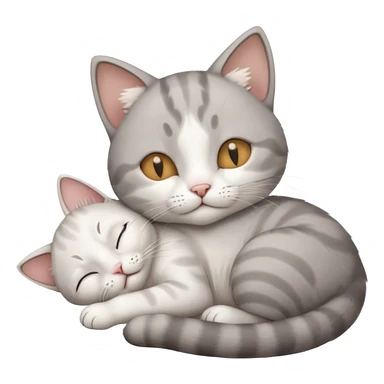 grey and white small cat with its eyes closed lying down with its paw holding up his head sticker