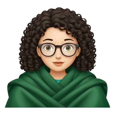 Dark curly hair lady with glasses inside a dark green blanket sticker