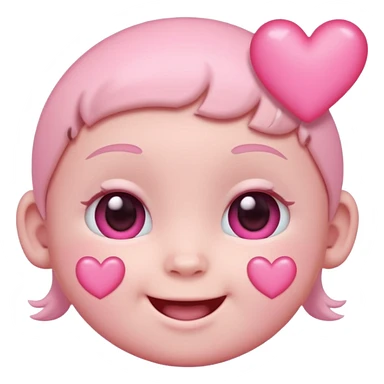 a baby pastel pink love face emoji with pink hearts in the eyes and a glowing baby pink gradient behind it  sticker