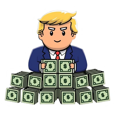President Trump with piles of money sticker