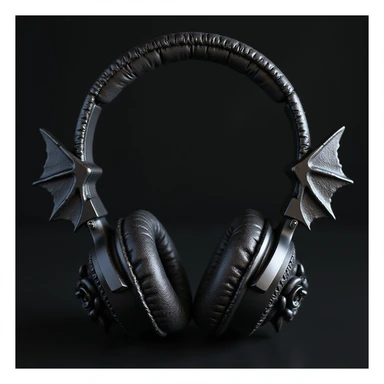 realistic black gothic headphones with bat wing details, lace trim, and dark roses, photorealistic style sticker