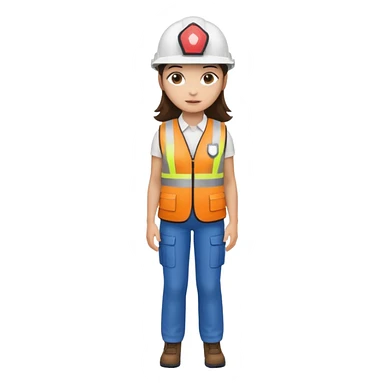 Brunette brown Girl full body standing with her white security helmet and security vest on sticker