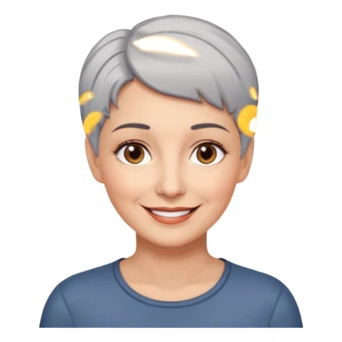 woman 50 years old, very short grey hair brown eyes smile sticker