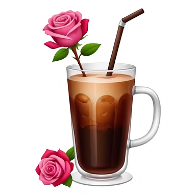 Cold brew coffee with roses pink red and small size glas cup sticker