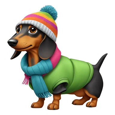 Dachshund wearing snow gear sticker