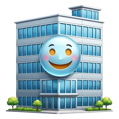smiling office building with a happy face sticker