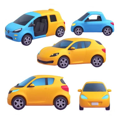 Change the four vehicles so each is a different type: one sport car, one van, one motorbike, and one electric vehicle (EV). Keep the 3D emoji style, detailed and stylized, with no background. sticker