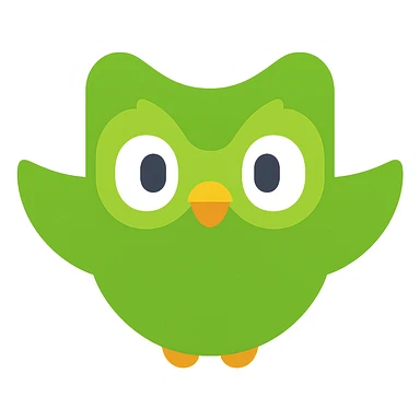 Duolingo logo, green owl, flat vector style, minimalistic sticker
